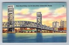 Jacksonville FL-Florida, Main Street Bridge, St. John's River, Vintage Postcard picture