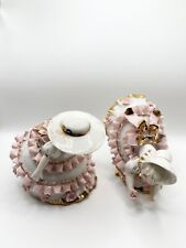 Vintage 50's Lefton Cute Pink Ruffle Bloomer Girls Porcelain Figures set picture