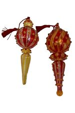 Marquis by Waterford spire red & gold glass ornaments (set of 2) Chipped Paint picture