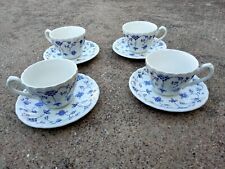 Myott Finlandia Blue & White 4 Tea Cups & 4 Saucers - Staffordshire - Nice picture