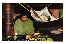 Linen postcard - Seminole woman and baby, sewing, Tropical Hobbyland, Miami FL picture