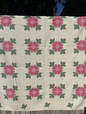 Vintage Quilt Rose Of Sharon Pink White Summer Weight 90” X 152” picture