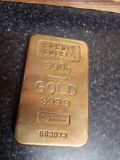 Vintage 500 grams Gold Bar Credit Suisse Paperweight Essayeur Frondeur 999.9 picture