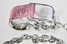 DIAMOND LOUPE  Bejeweled w/ Pink Swarovski Crystals Luxury Jewelry Gem Necklace picture
