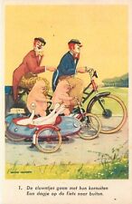 Postcard 1950s Bicycle cycling clowns pigs sidecar artist impression 24-4917 picture