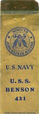 Navy Ship USS Benson DD421, Lead Ship Destroyer 1940 - 1946 Matchbook picture