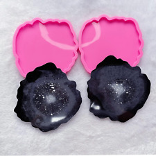 2Pc Super Glossy 4.7 * 5.1Inch and Thickness 0.6Cm Geode Coaster Agate Resin Cra picture