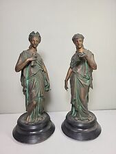 Pair Antique French or Italian Neo Classical Style Statues On Wooden Base Harp picture
