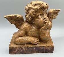 Vintage Resin Carved Wooden Design Winged Cherub Baby Angel Sculpture Figure picture