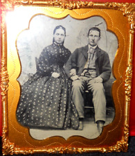1/6th size Tintype of young couple in brass mat/frame picture