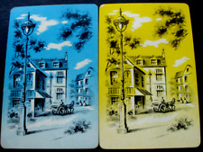 2 Single Vintage Deco Swap Playing Cards/blank backs Horse & Wagon In Town Pair picture