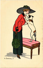 PC ARTIST SIGNED, LOURAINE, GLAMOUR LADY WITH DOG, Vintage Postcard (b51321) picture
