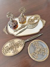 6 Vintage Matson Hollywood Regency Gold Ormolu Vanity Mirror Brush Box Perfume picture