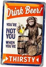 Vintage Beer Sign - FUNNY DRINK BEER MONKEY - Beer Signs Drink Beer Chimpanzee picture