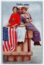 Patriotic Postcard Under Arms Man And Womens With Flag c1910's Posted Antique picture