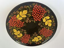 VTG Hand Painted Russian Khokholma Plate Wood Lacquered Black Red Gold #rd 8” picture