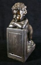 Vintage Single Cherub Bookend Bronze Finish Pot Metal Unmarked 2.2x6.7x4.2 VFINE picture