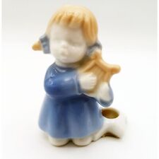 Porcelain Girl Figurine Harp Lusterware Made Japan Vintage Small Candle Holder picture