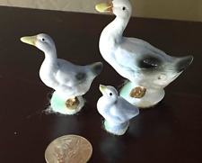 Vintage Ceramic Duck Family Miniatures Lot of 3 sizes White w/gray blue accents picture