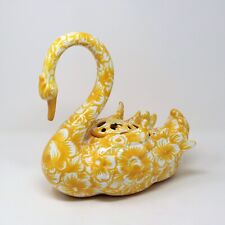 Large Portugal Swan Planter Porcelain Yellow Flowers Floral picture