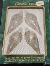 4 Vintage Tear Drop Hand Decorated Ornaments Glass Christmas Classics  picture