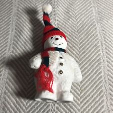 Ceramic Snowman Figurine Vintage Christmas White Textured Knit Hat & Scarf 6