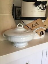 Vintage Antique Large White Ironstone Farmhouse Tureen With Lid And Ladle Handle picture