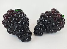 Vintage Mid-Century Deep Purple Glass Grapes Cluster Fruit Décor Set Of 2 picture