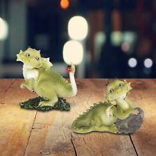 2-PC Dragon Figurine Set - Lovely Green Dragon Baby with Ladybug 3.75