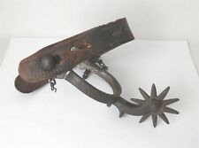 Metal Boot SPUR Wheel w/ Leather Strap & Chain~Dated & Signed 1877~Engraved picture