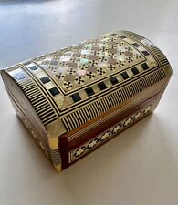 Vintage Hand Made Mother of Pearl Inlay Wooden Trinket Jewelry Box picture