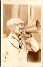 RPPC Early 1900's Man with Bullhorn Megaphone Postcard picture