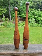 Lot (2) Vintage Wooden Exercise Juggling Clubs Pin Unmarked 18