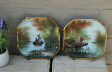 PAIR french porcelain Limoges romantic water scenes plates picture