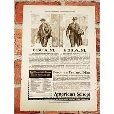 1914 American School Correspondence - 6:30am / 8:30am - Original Vtg PRINT AD picture