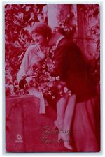 Happy New Year Sweet Couple Romance Kissing France Unposted Vintage  Postcard picture