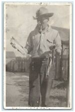 c1910's Boy Cached Fishes Smoking Pipe Glenrock Wyoming WY RPPC Photo Postcard picture