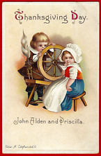 Vtg Clapsaddle Thanksgiving Pilgrims Priscilla&John Alden A/S Emb PC c1912 picture