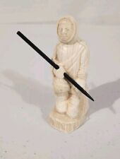 Eskimo With Spear Figure Small Statue Signed  picture