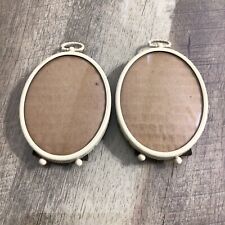 Vintage Small Metal Oval Picture Frames Convex / Bubble Glass Set of 2 picture