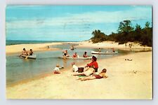 Postcard Wisconsin Manitowish Waters WI Beach Swimming Canoe 1967 Posted Chrome picture