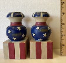 Patriotic Candle Holder Pair 4th of July Flag USA by Russ Berrie RARE 4