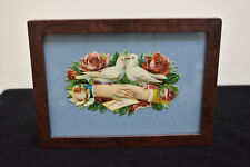 REDUCED Antique Victorian Cutout with Love Birds & Roses in Antique Walnut Frame picture