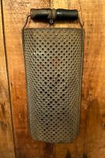 Antique Punched Tin Half Round Grater Old Primitive Kitchen Tool Wooden Handle picture