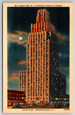 c1940s Linen Night View RJ Reynolds Tobacco NC Winston-Salem Vintage Postcard picture
