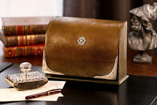Fantastic Antique Leather Sterling Silver Stationary Letter Desk Box  picture