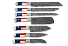 7 Pc Texas Flag Handmade Damascus Blade Kitchen/Chef Knife Set W/Carry Case555   picture