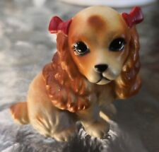 Vintage Josef Originals HTF Cocker Spaniel Puppy Dog Red Bows Miniature Figurine picture