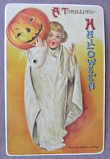 Vintage Move The Pumpkin Embossed Halloween Postcard * Girl Costume Mechanical picture