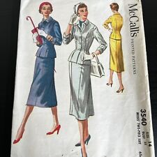 Vintage 1950s McCalls 3549 MCM Two Piece Skirt Suit Sewing Pattern 14 XS CUT picture